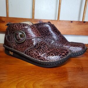 Alegria Caiti Brown Embossed Leather Ankle‎ Boot Bootie Blossom Size 37 US 6.5/7